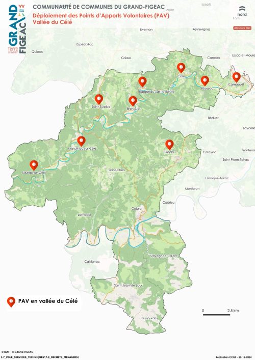 carte localisation Points d'apport volontaires Vallée du Célé